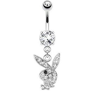 Multi Gem Playboy Bunny Belly Navel Ring CLEAR